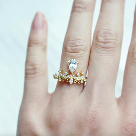 NEW 18k Gold Diamond Ring Tiara Crown Ring - Picture 5 of 5